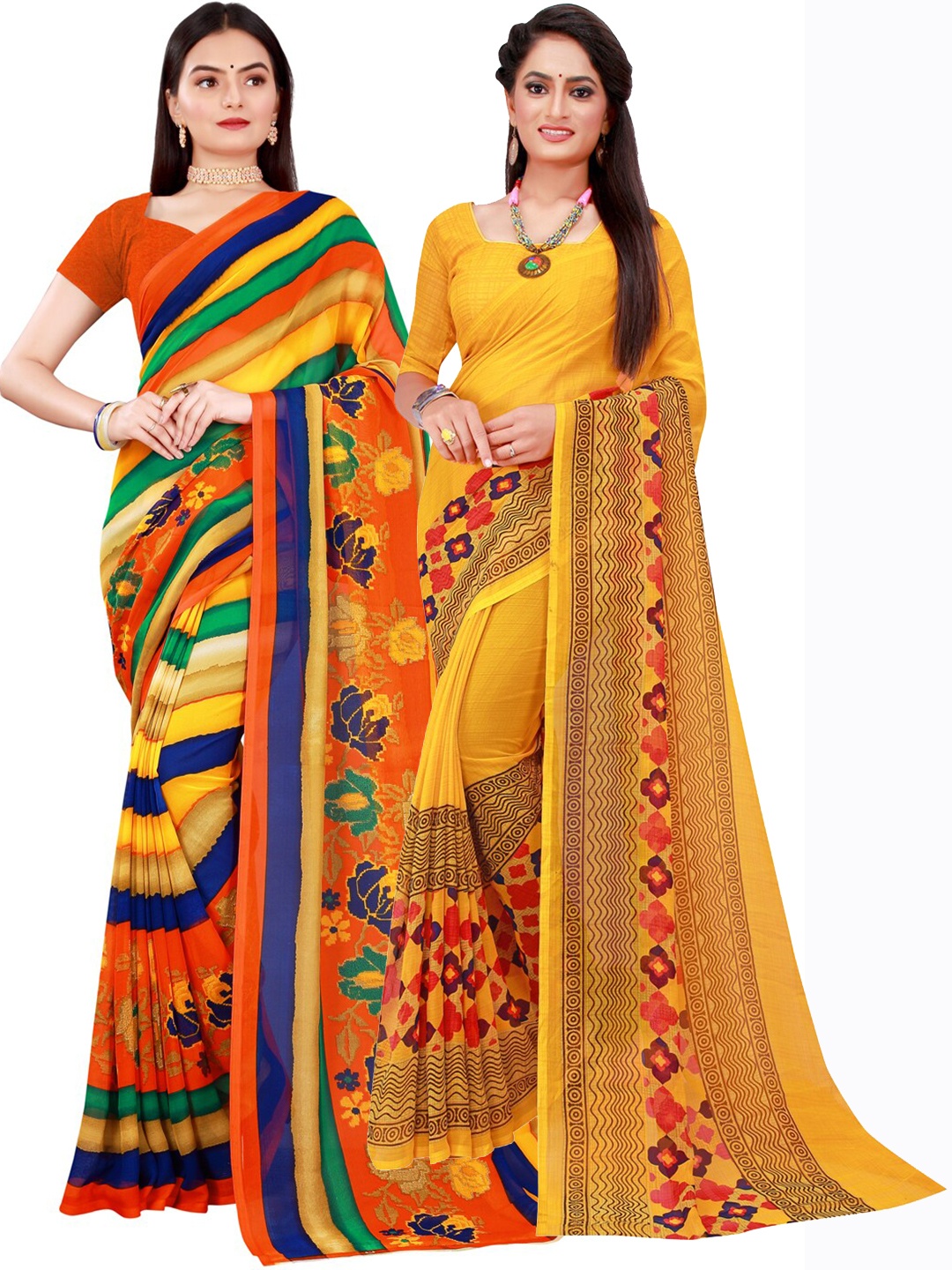 SAADHVI Pack Of 2 Pure Georgette Sarees, Orange