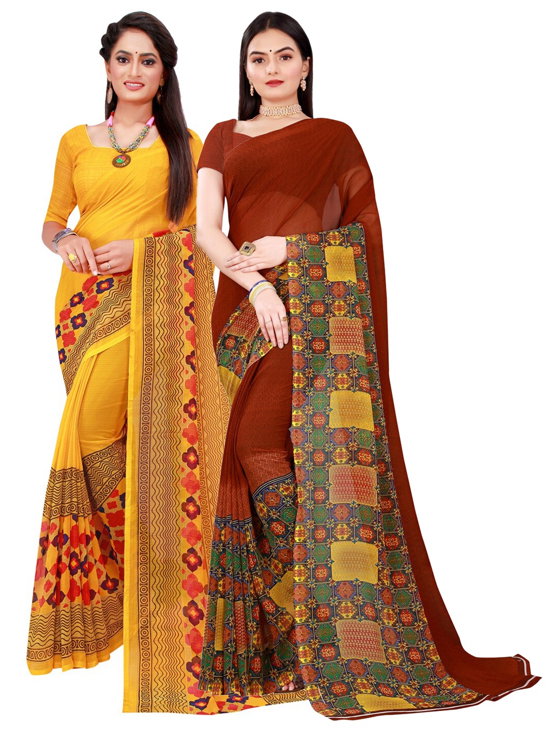 

SAADHVI Pack Of 2 Pure Georgette Sarees, Yellow