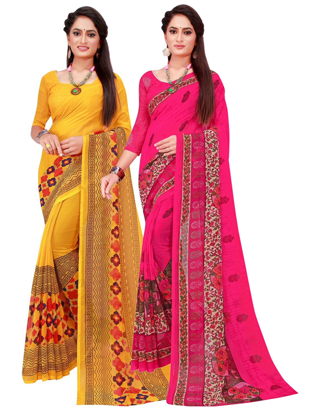 

SAADHVI Pack Of 2 Pure Georgette Sarees, Yellow