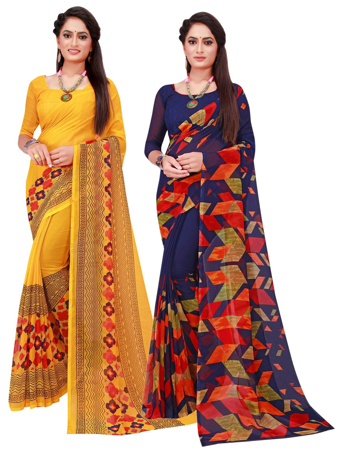 

SAADHVI Pack Of 2 Pure Georgette Sarees, Navy blue