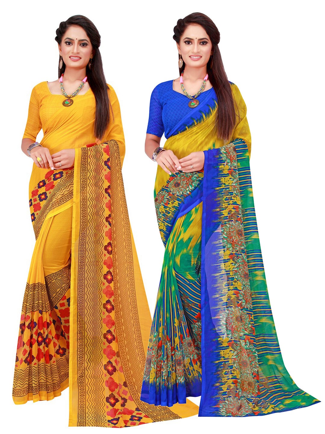 

SAADHVI Pack Of 2 Pure Georgette Sarees, Yellow