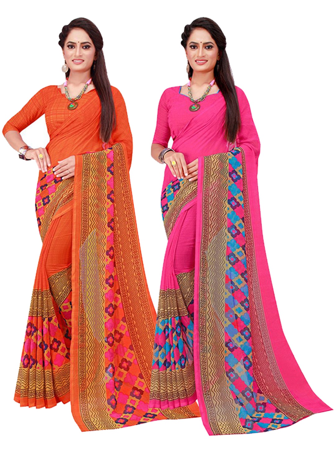 

SAADHVI Pack Of 2 Pure Georgette Sarees, Orange