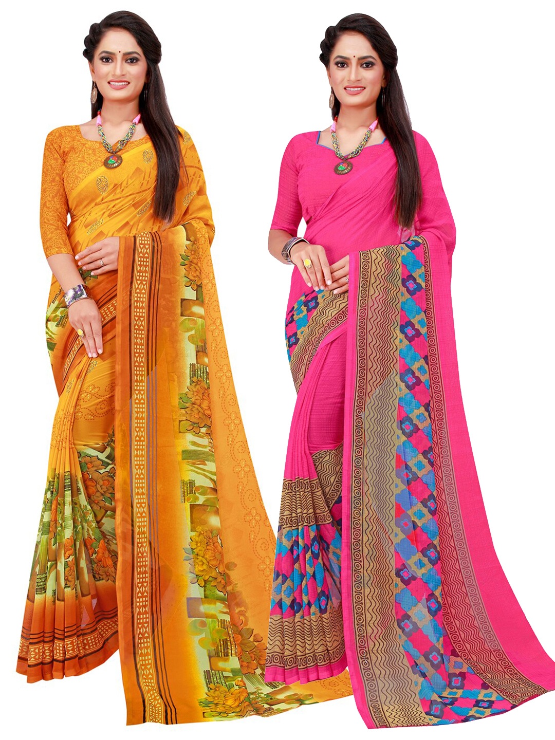 

SAADHVI Pack Of 2 Pure Georgette Sarees, Magenta