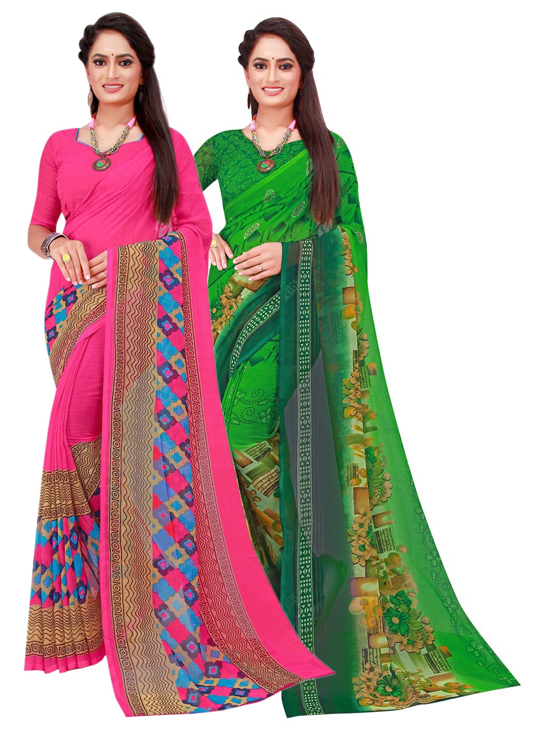 

SAADHVI Pack Of 2 Pure Georgette Sarees, Magenta