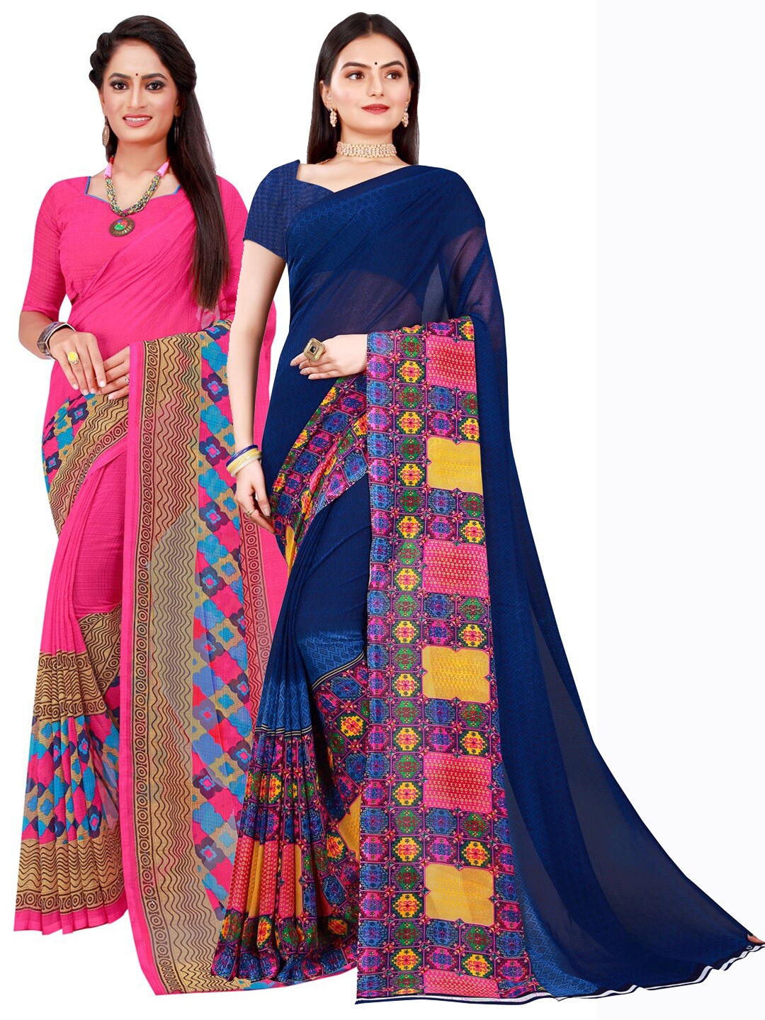 

SAADHVI Pack Of 2 Pure Georgette Sarees, Magenta