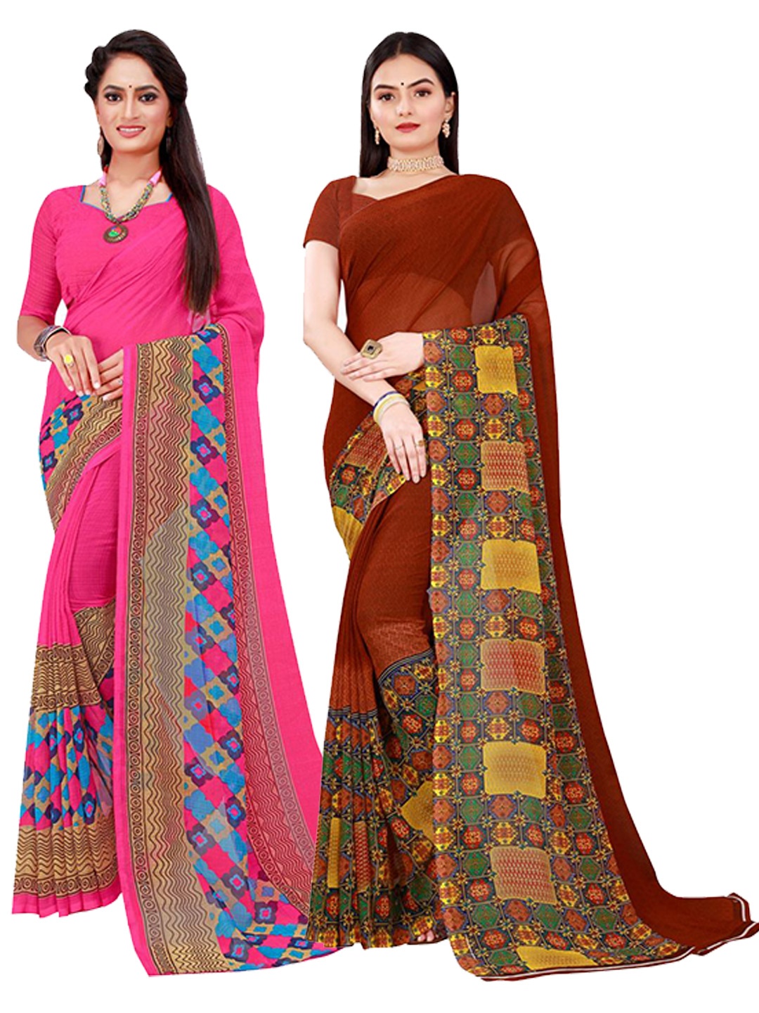 

SAADHVI Magenta & Maroon Set Of 2 Pure Georgette Saree