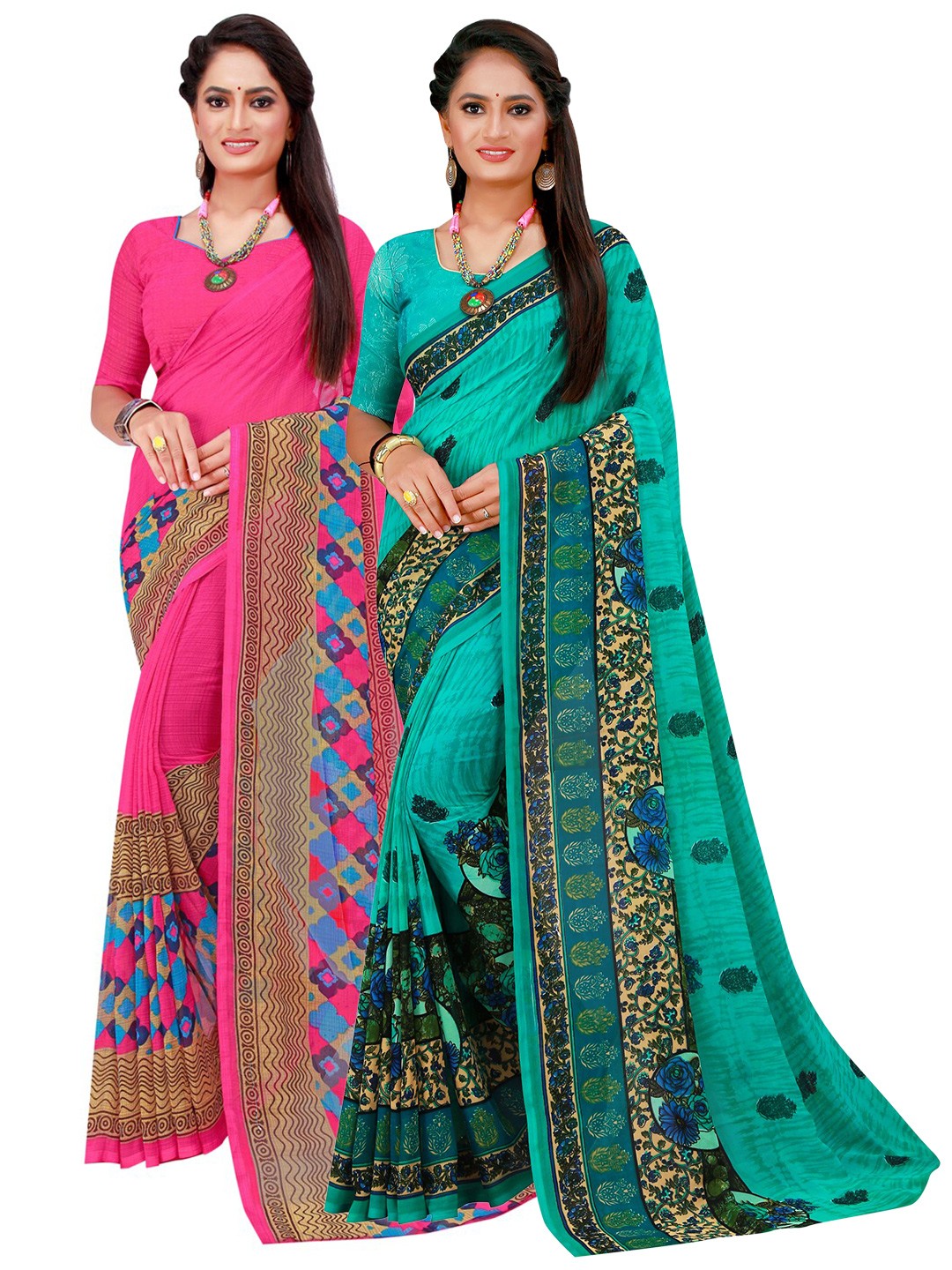 

SAADHVI Pack Of 2 Pure Georgette Sarees, Magenta