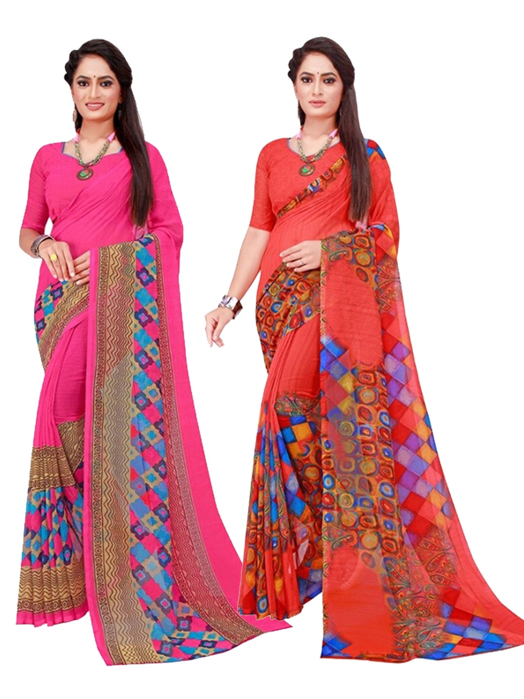 

SAADHVI Pack Of 2 Pure Georgette Sarees, Red