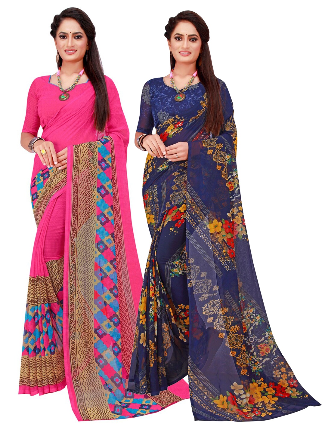 

SAADHVI Pack Of 2 Pure Georgette Sarees, Magenta