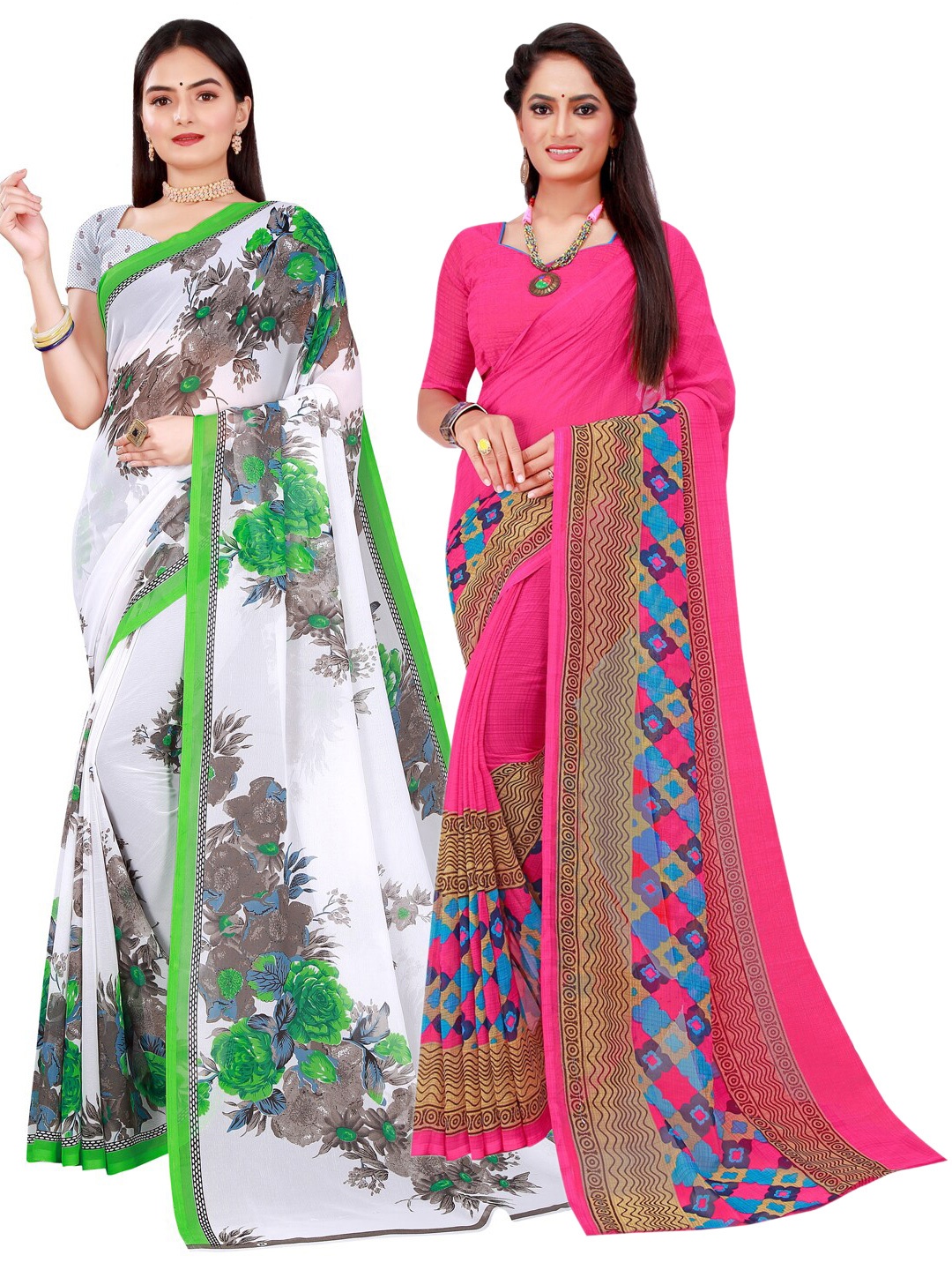 

SAADHVI Pack Of 2 Pure Georgette Sarees, Magenta