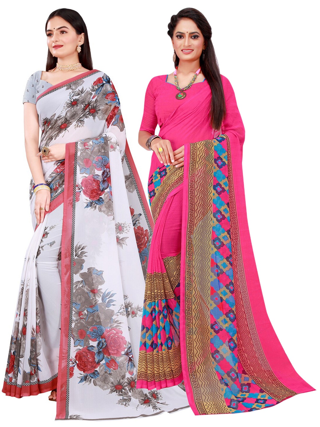 

SAADHVI Pack Of 2 Pure Georgette Sarees, Magenta