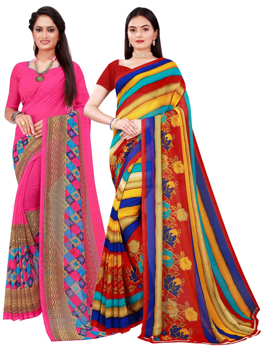 

SAADHVI Pack Of 2 Pure Georgette Sarees, Magenta
