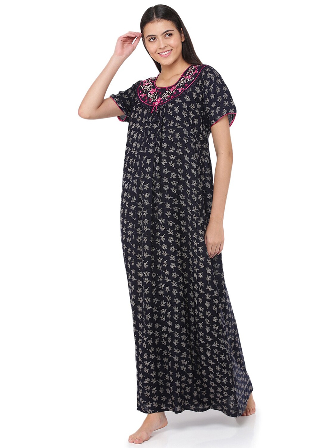 

9shines Label Navy Blue Printed Maxi Nightdress