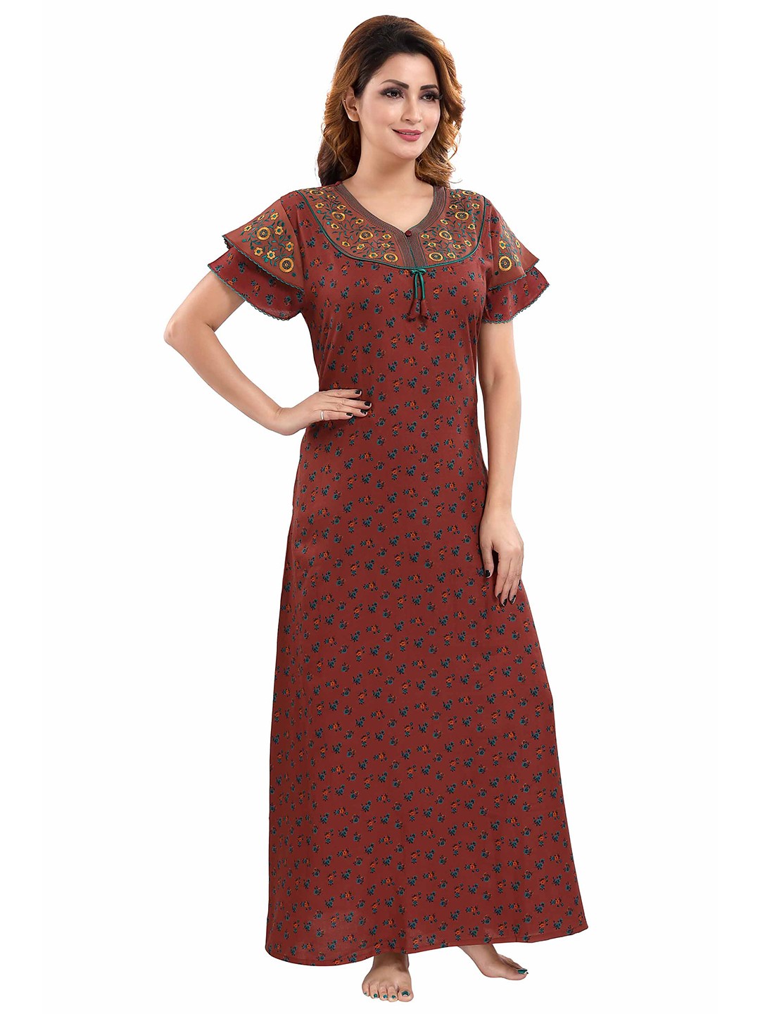 

9shines Label Maroon Printed Maxi Nightdress