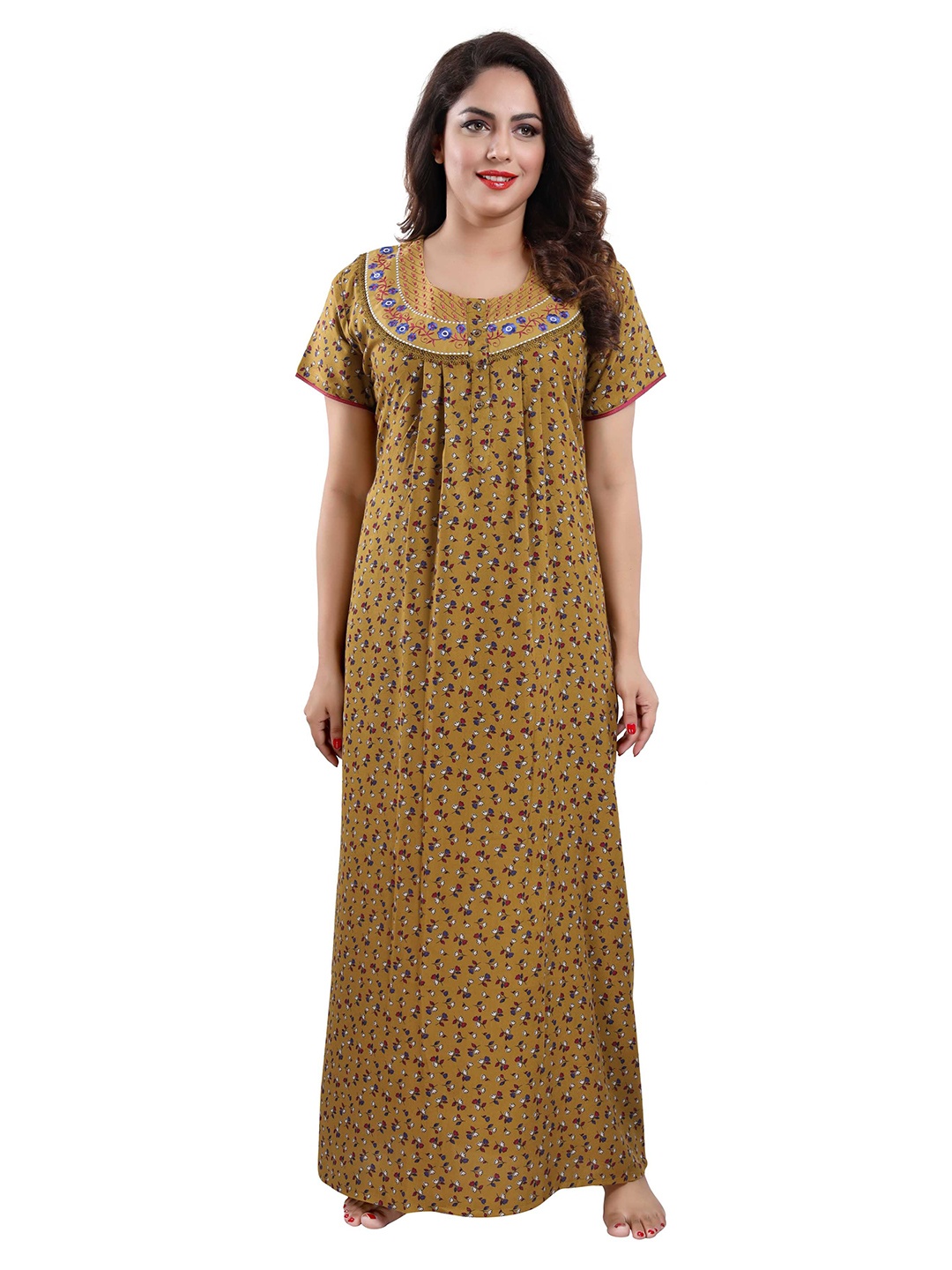 

9shines Label Yellow Embroidered Maxi Nightdress