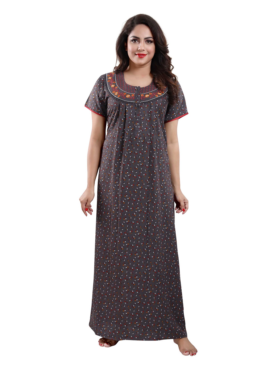 

9shines Label Grey & Yellow Floral Printed Maxi Nightdress