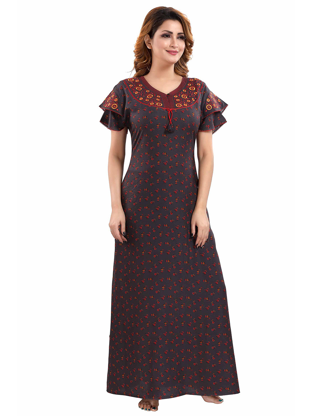 

9shines Label Grey Embroidered Maxi Nightdress