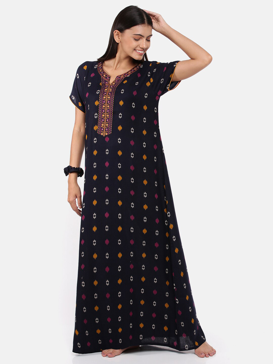 

9shines Label Navy Blue Embroidered Maxi Nightdress