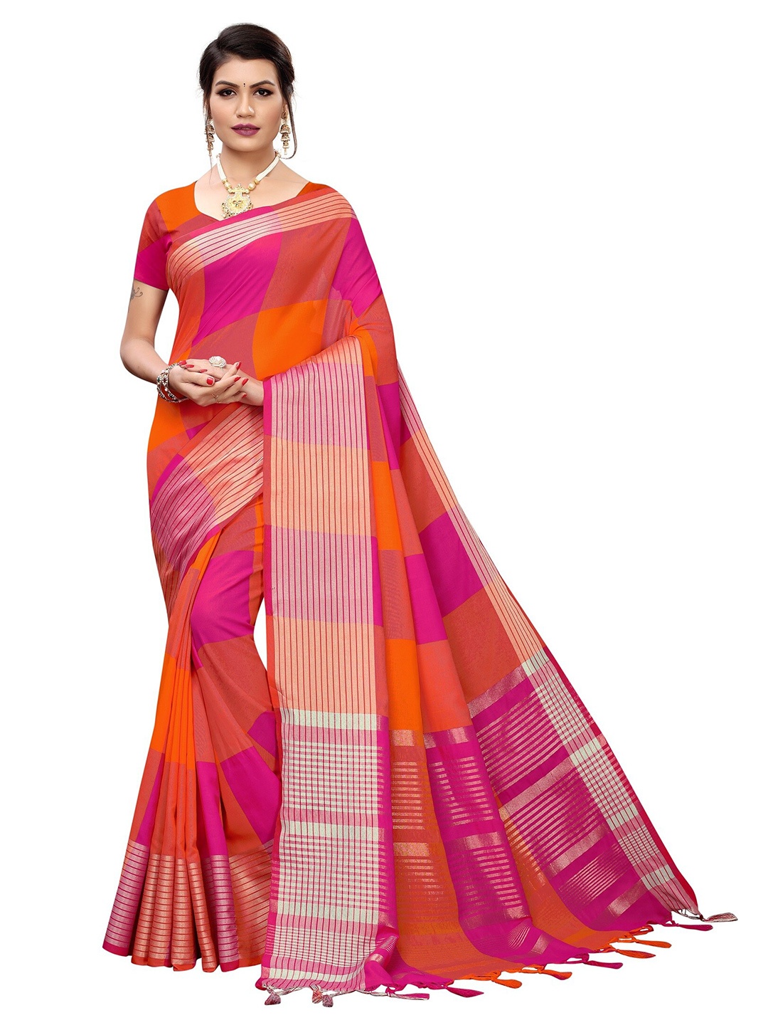 

Yashika Purple & Red Checked Zari Silk Cotton Ilkal Saree