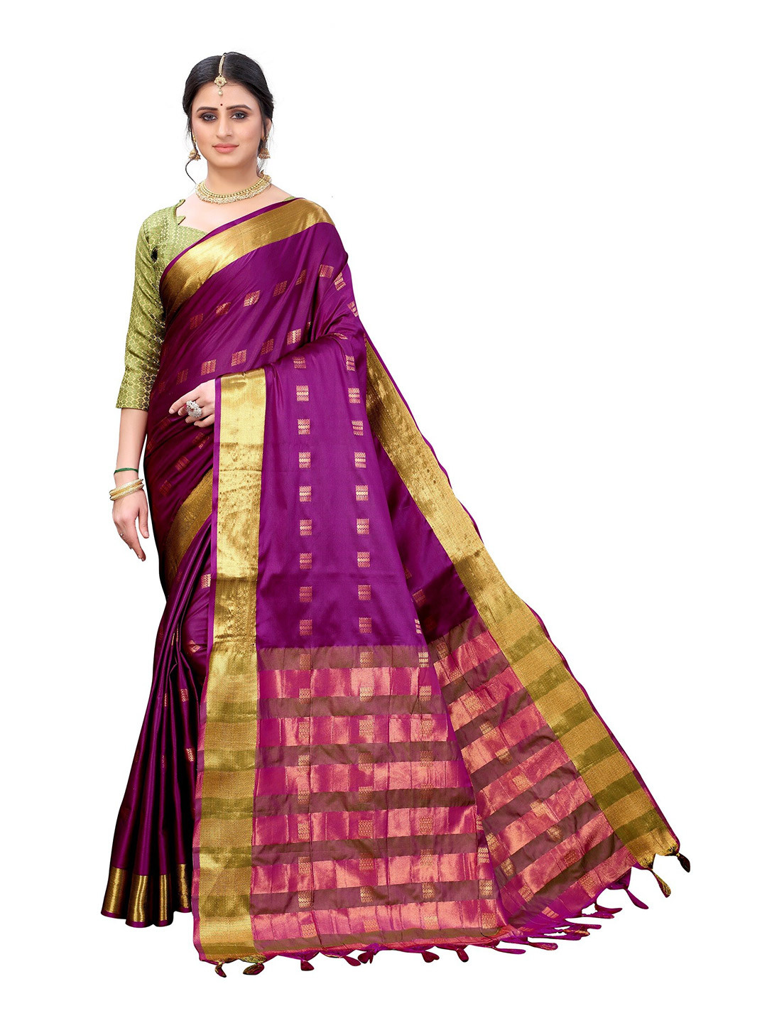 

Yashika Purple & Green Silk Cotton Ilkal Saree