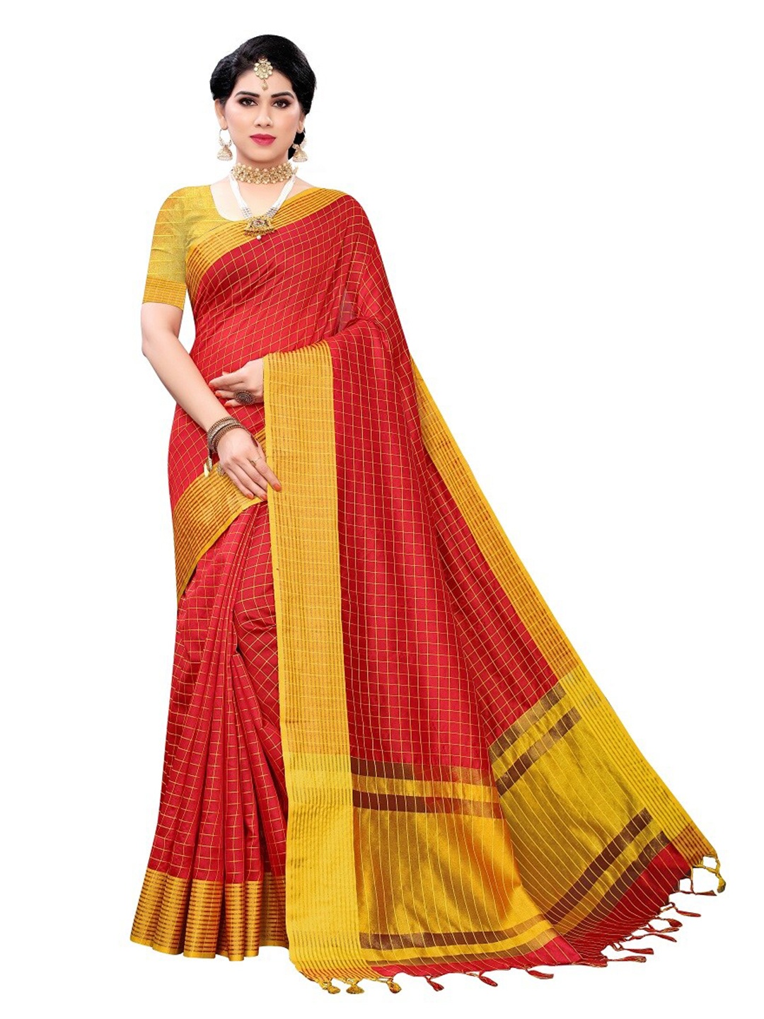 

Yashika Red & Gold-Toned Woven Design Zari Silk Cotton Ilkal Saree