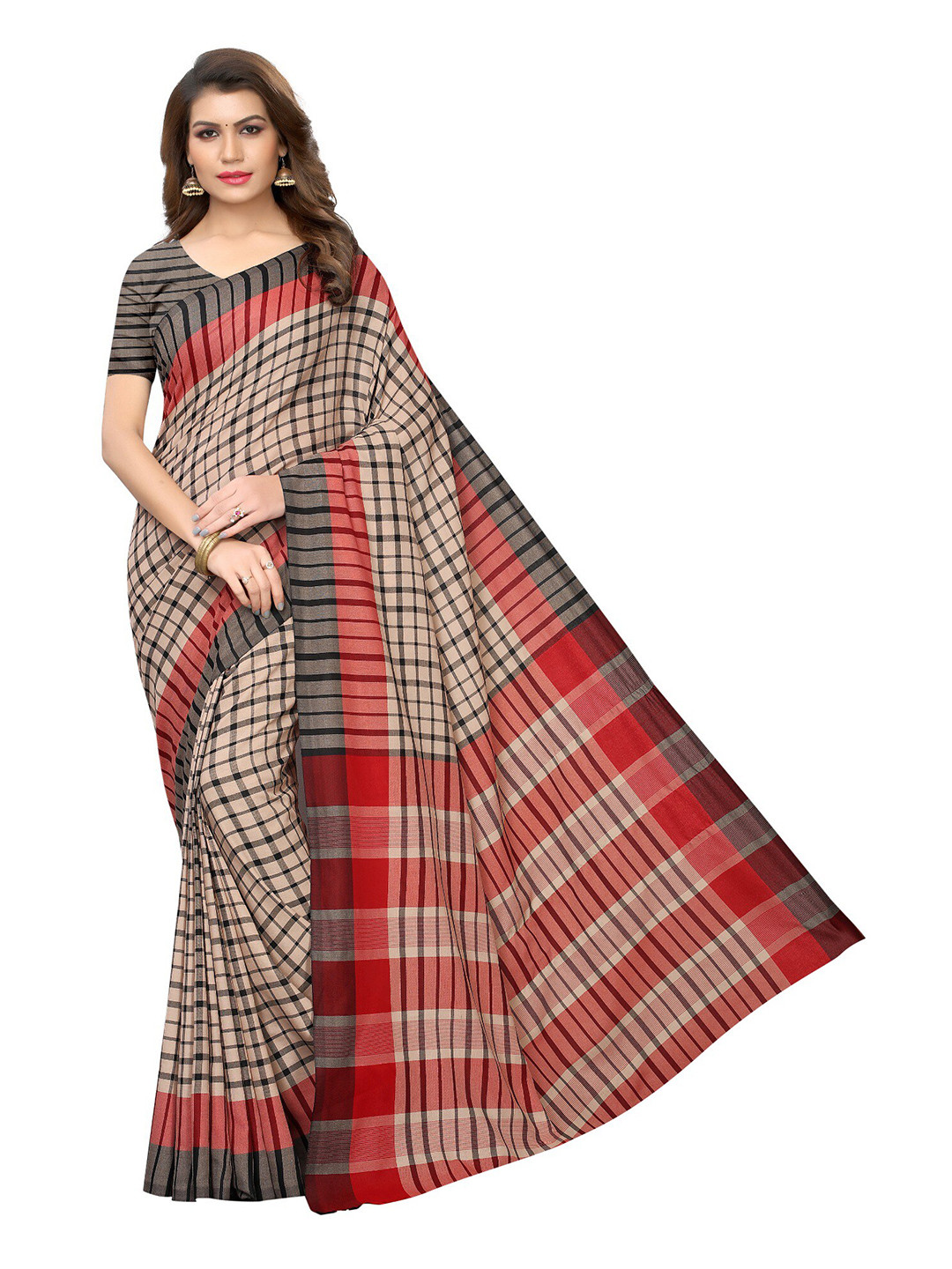 

Yashika Black & Red Checked Zari Silk Cotton Ilkal Saree