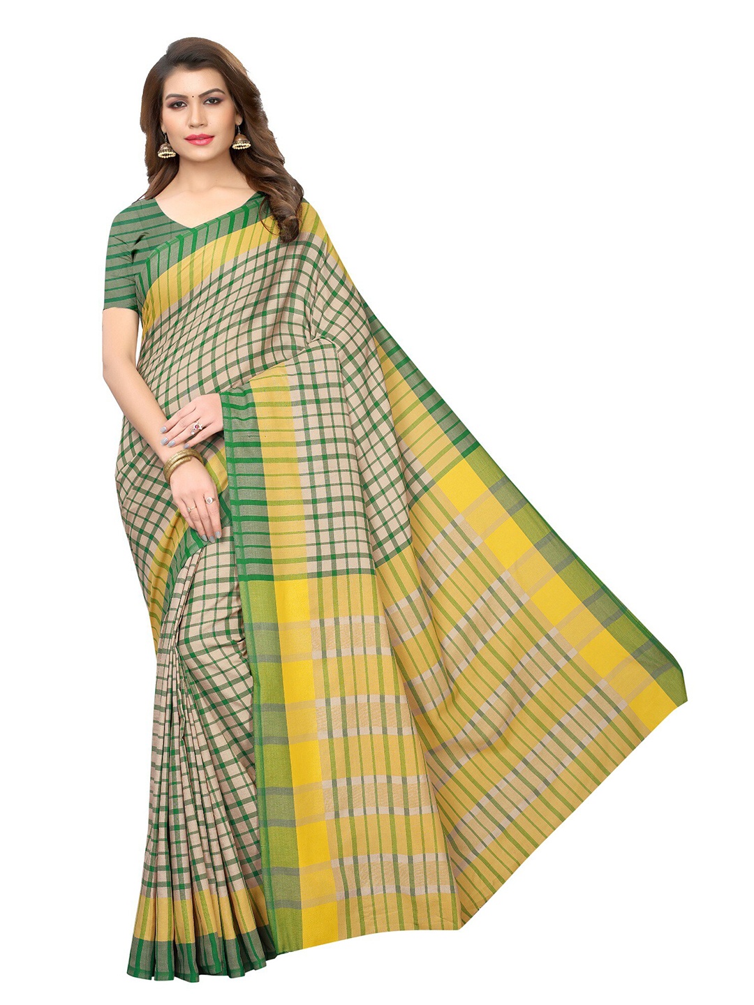 

Yashika Green & Yellow Woven Design Zari Silk Cotton Ilkal Saree
