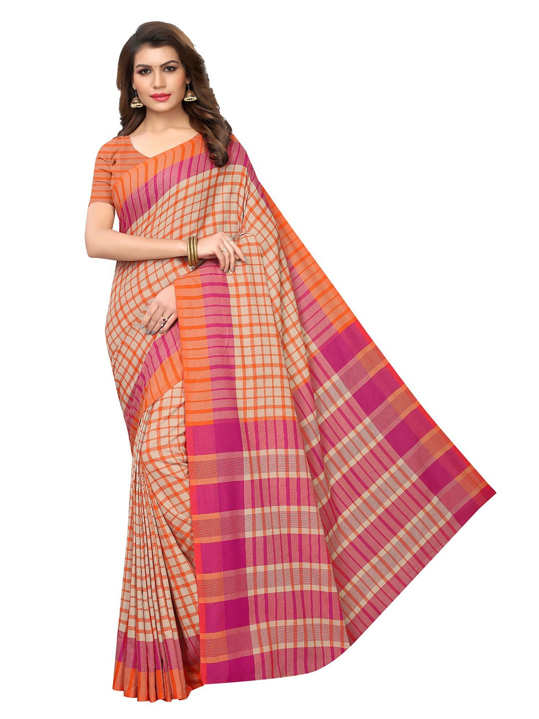 

Yashika Orange & Pink Woven Design Zari Silk Cotton Ilkal Saree