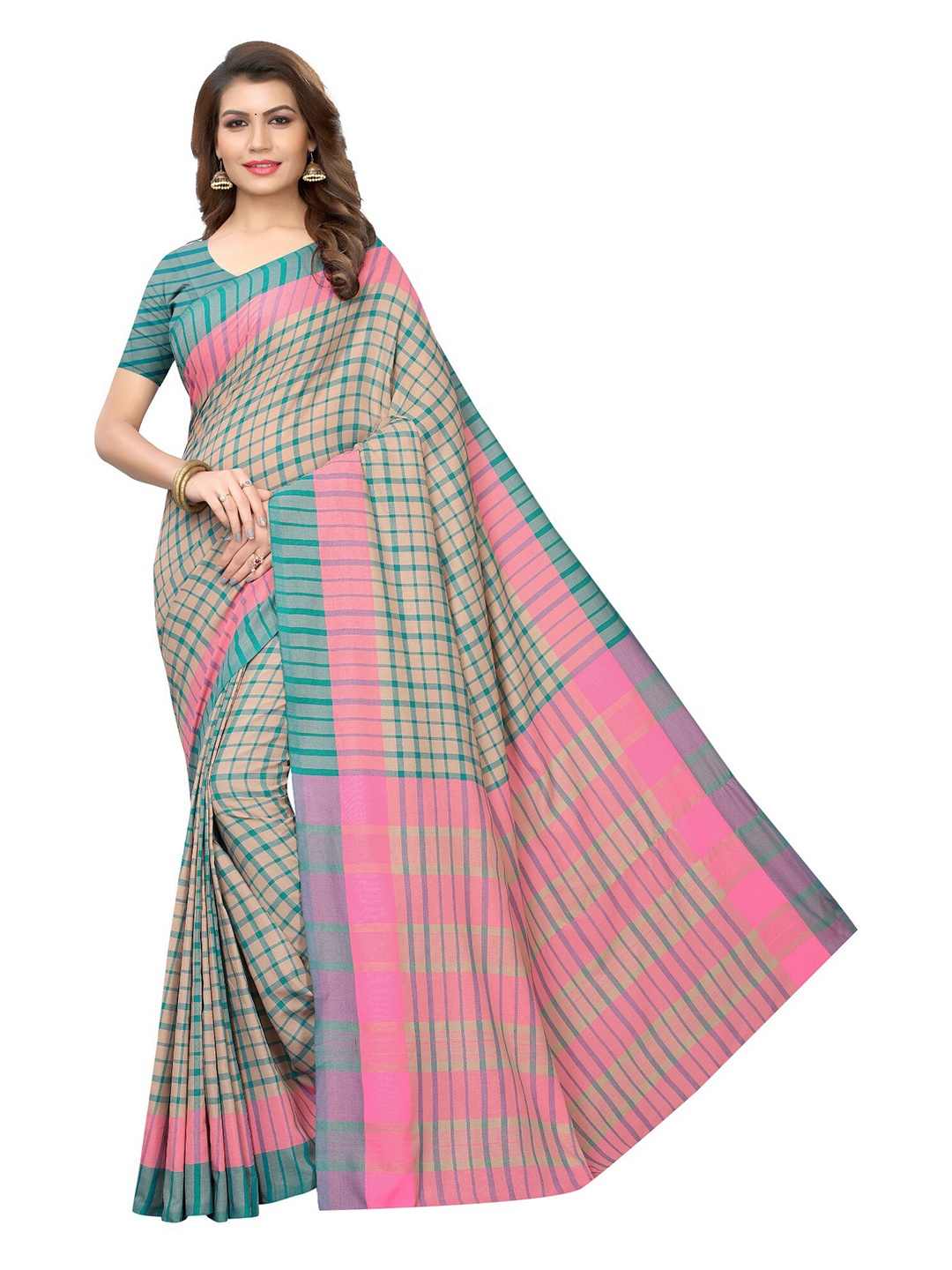 

Yashika Teal & Pink Woven Design Zari Silk Cotton Ilkal Saree