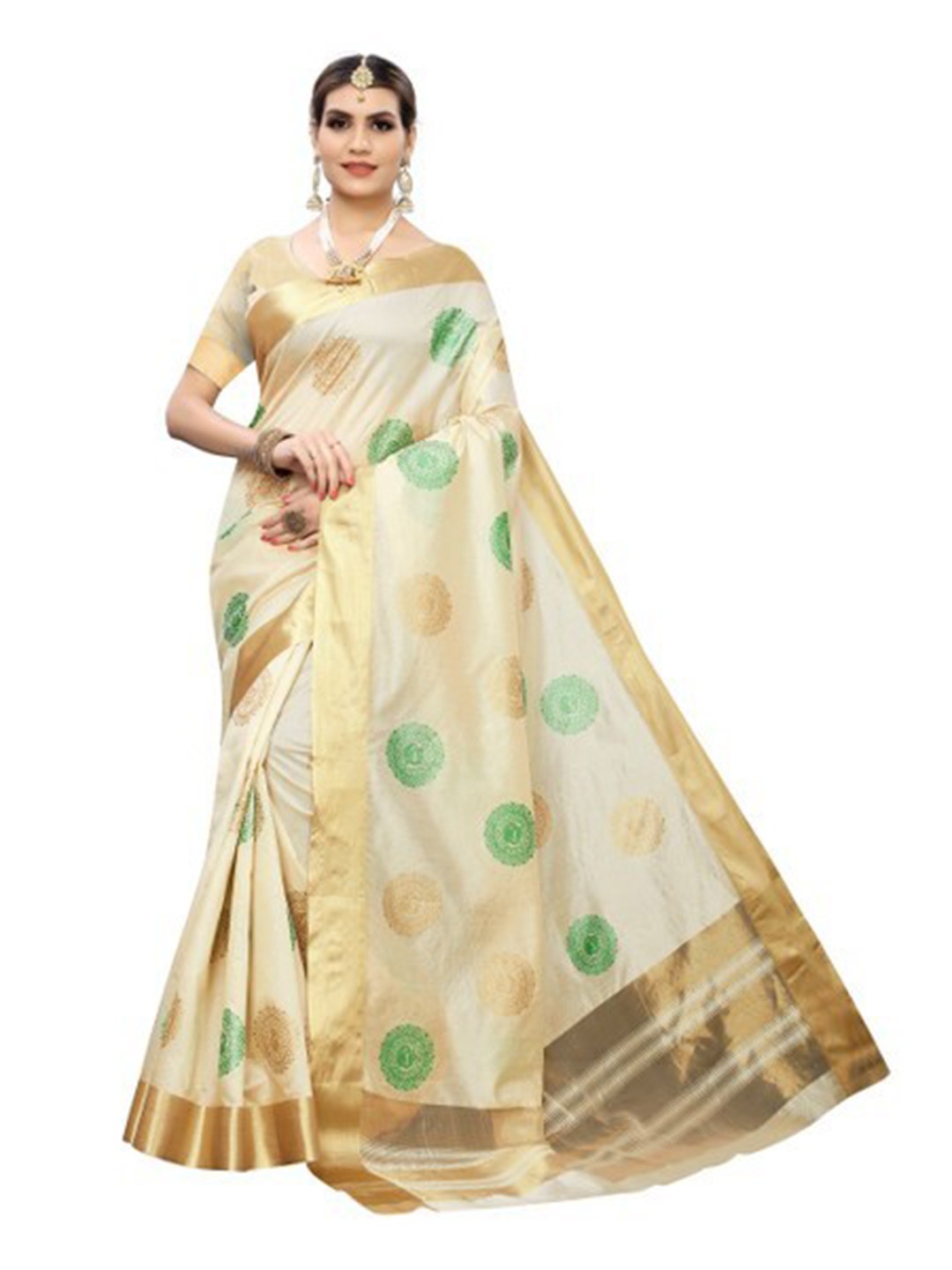 

Yashika Green & Gold-Toned Woven Design Zari Silk Cotton Ilkal Saree