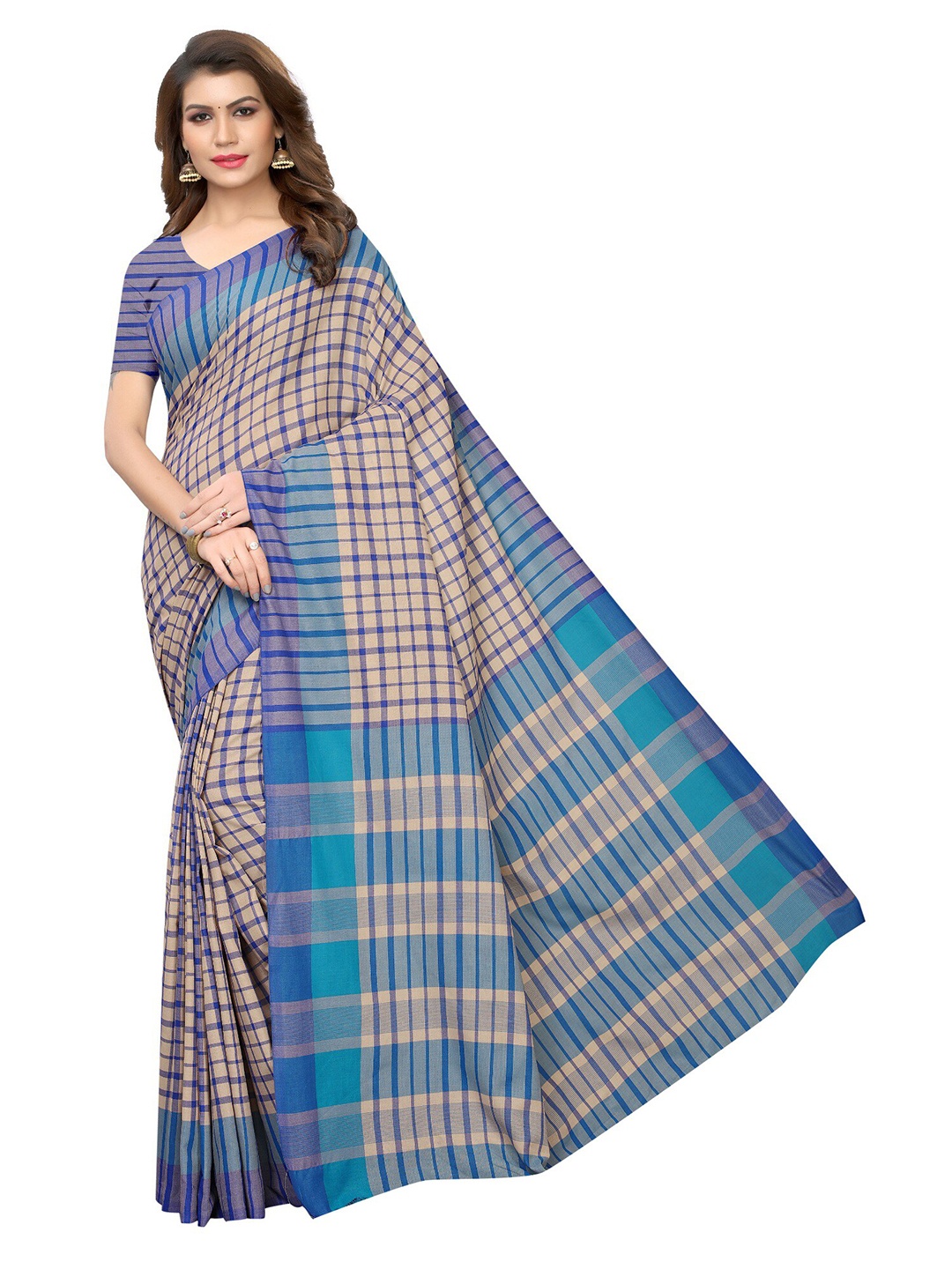 

Yashika Blue & Silver-Toned Woven Design Zari Silk Cotton Ilkal Saree