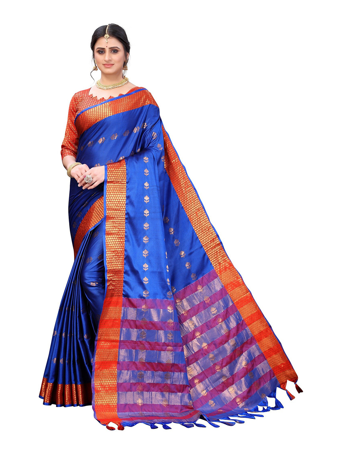 

Yashika Blue & Red Woven Design Silk Cotton Ilkal Saree