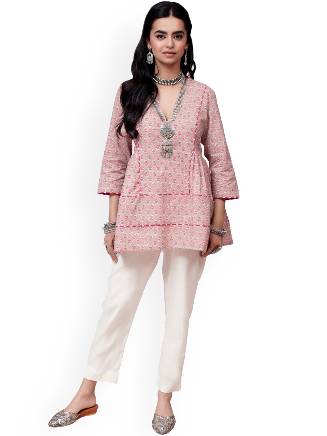 

Alaya By Stage3 Women Beige & Pink Floral Yoke Design Kurta