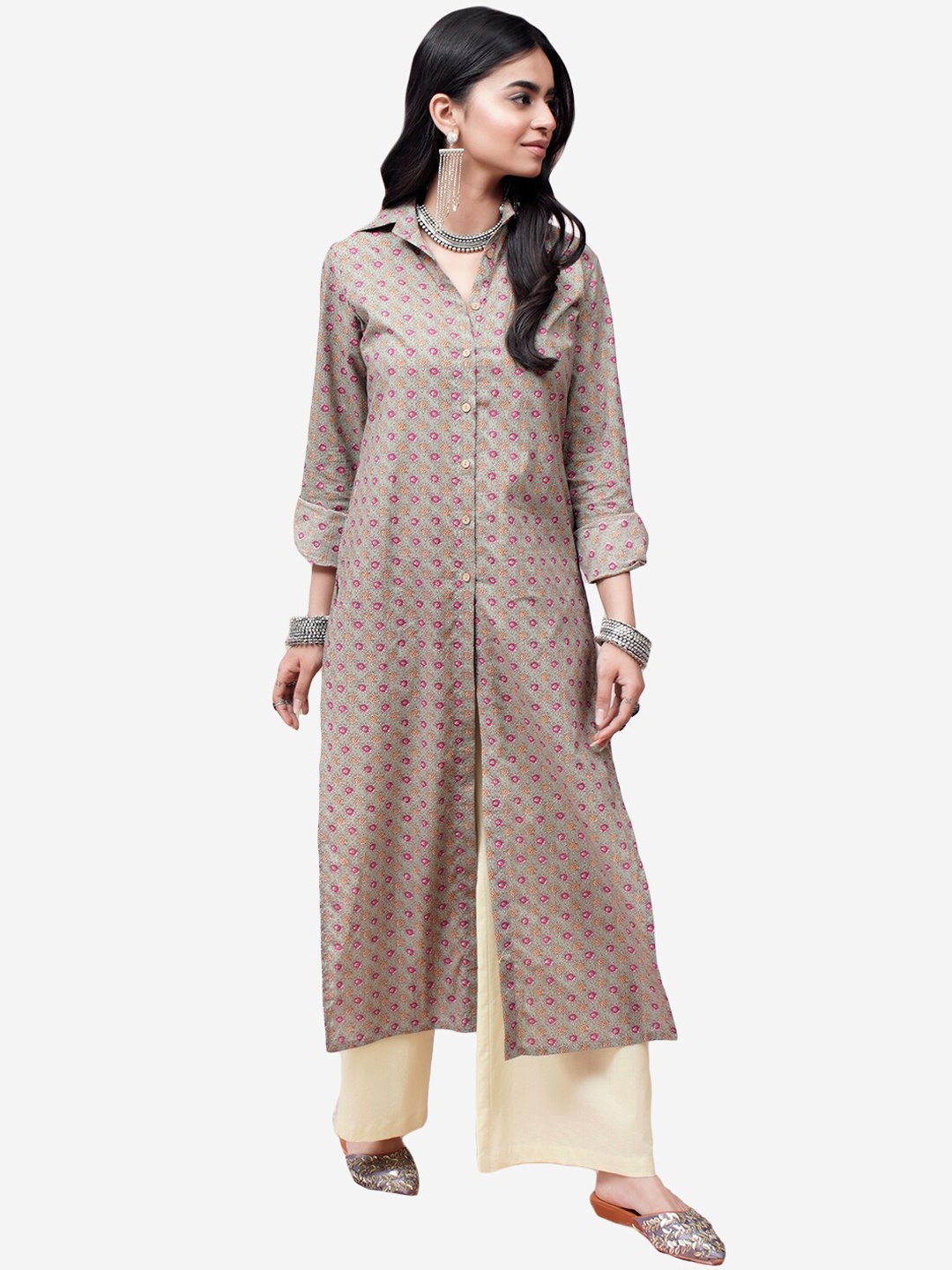 

Alaya By Stage3 Women Green & Pink Floral Pathani Kurta