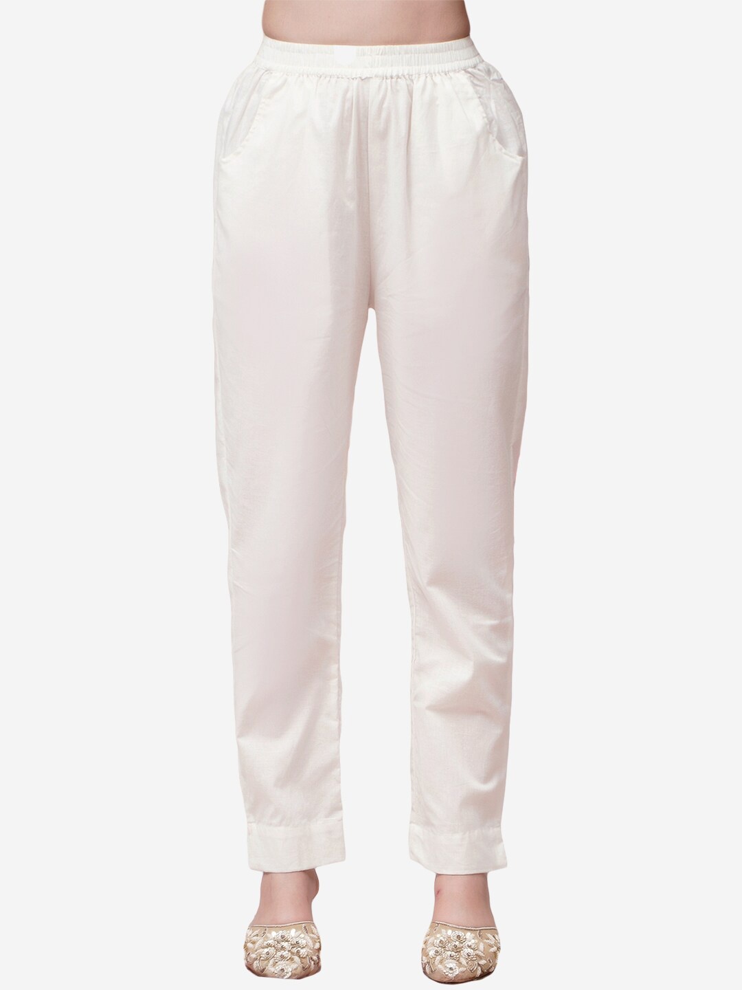 

Alaya By Stage3 Women White Cotton Trousers