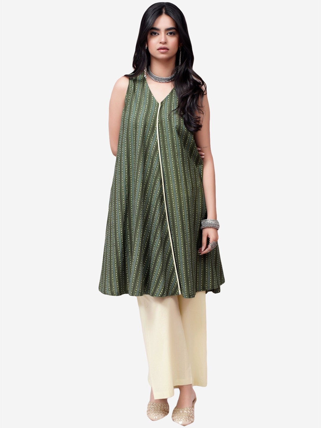 

Alaya By Stage3 Women Green & Beige Kurta