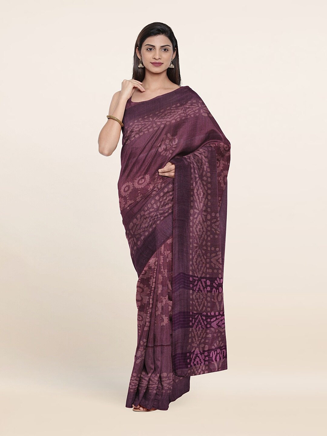 

Pothys Purple Batik Print Jute Cotton Saree