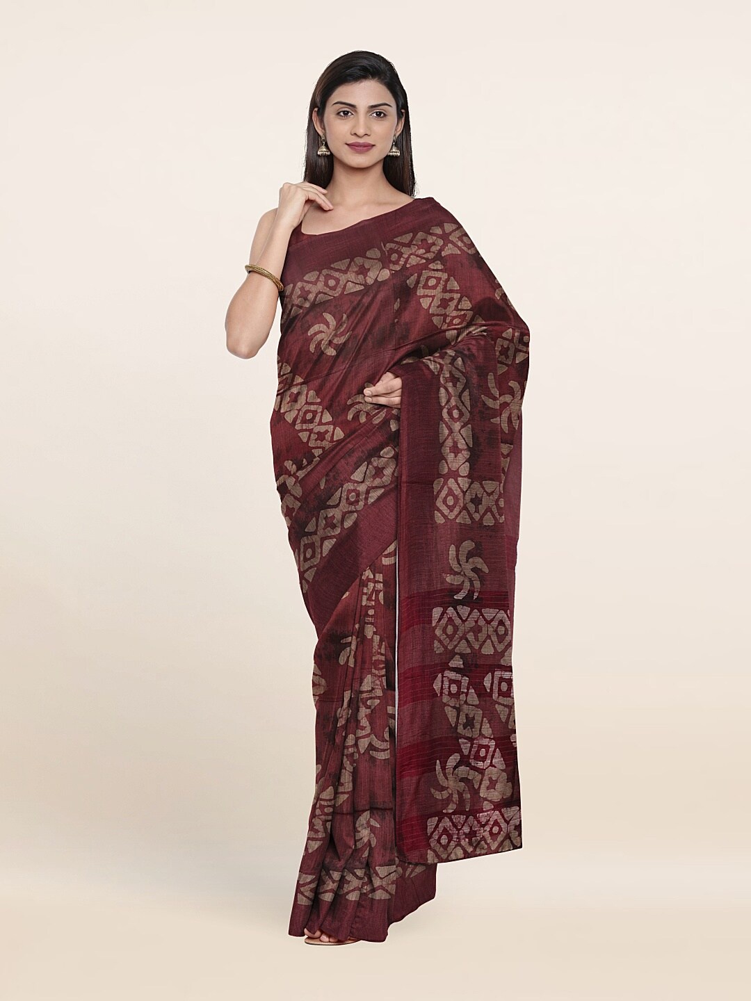 

Pothys Mauve Batik Print Jute Cotton Saree