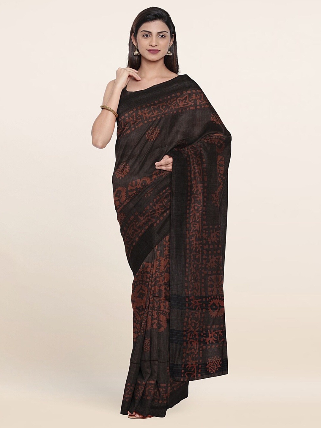 

Pothys Brown Batik Jute Cotton Saree