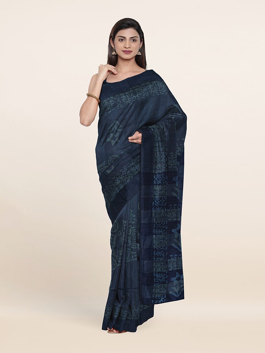 

Pothys Blue Batik Print Jute Cotton Saree