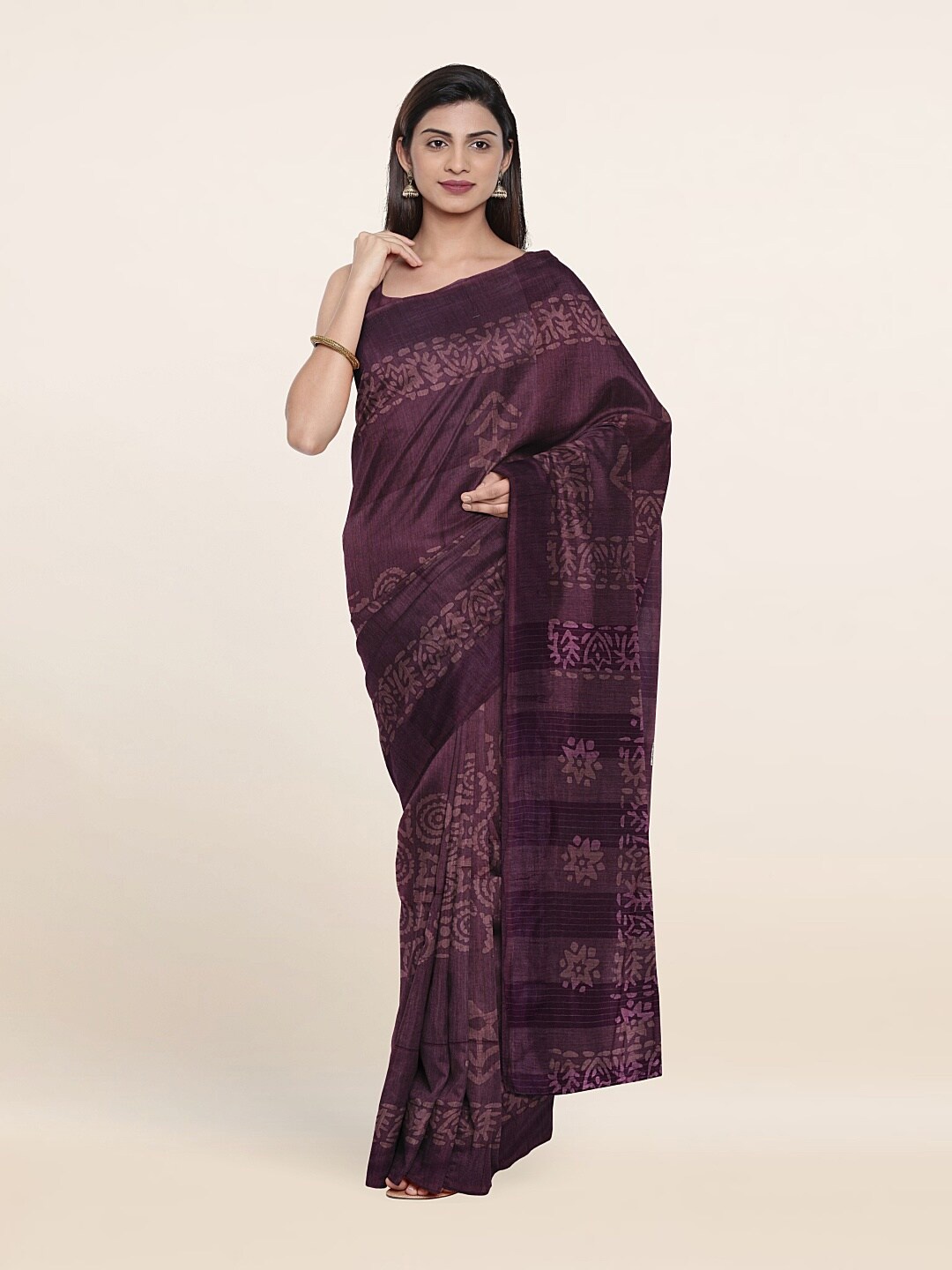 

Pothys Violet Batik Jute Cotton Saree