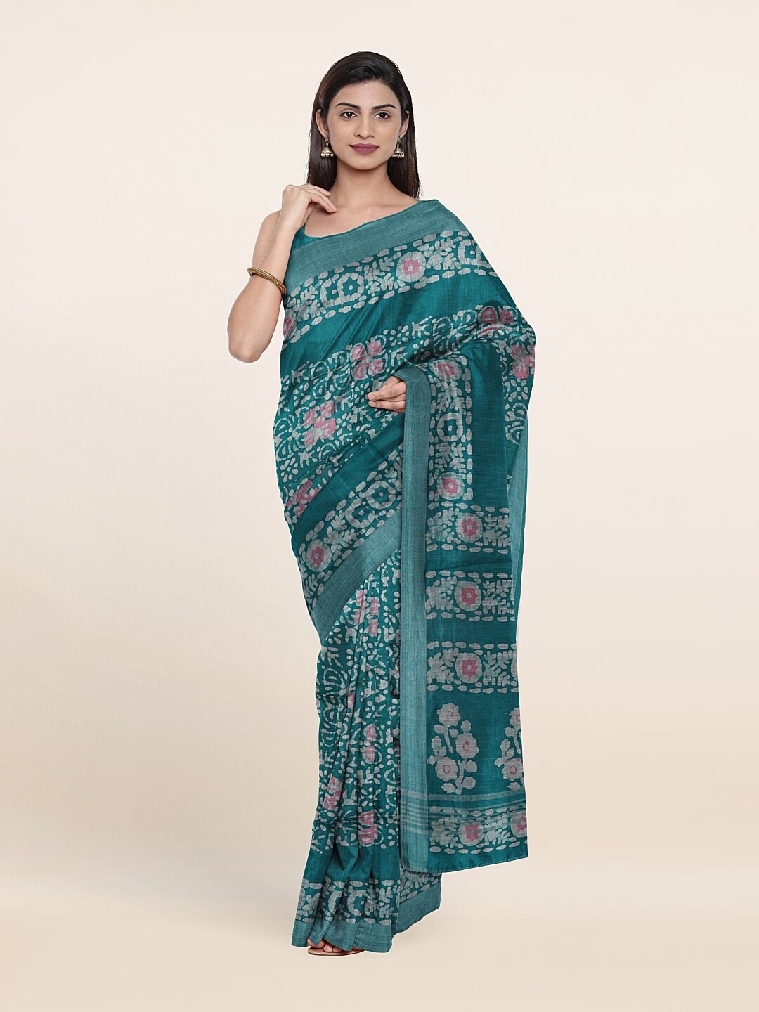 

Pothys Green Batik Print Jute Cotton Saree