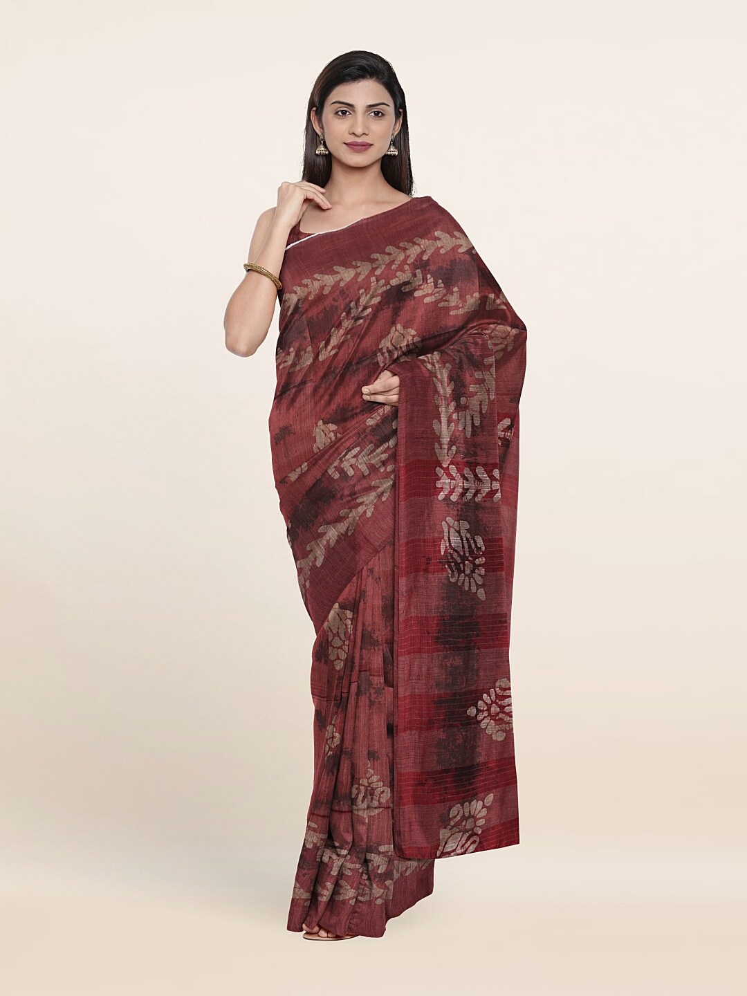 

Pothys Mauve Batik Print Jute Cotton Saree