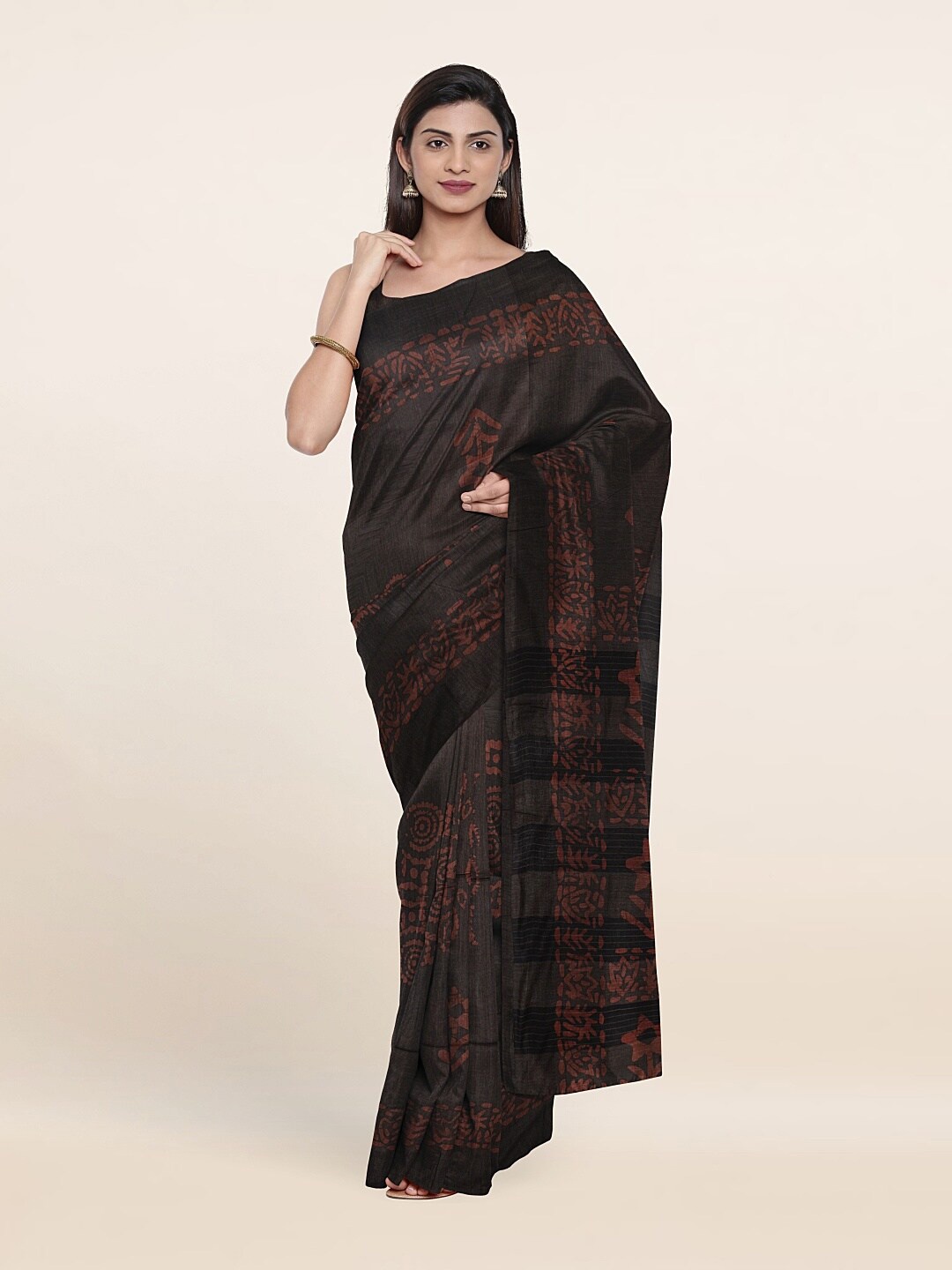 

Pothys Brown Batik Print Jute Cotton Saree