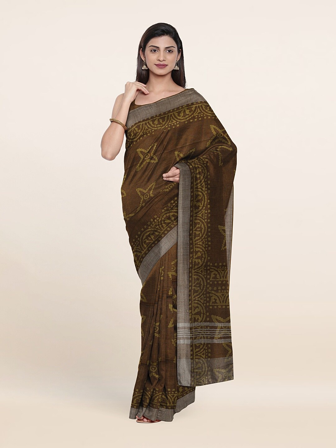 

Pothys Green Batik Print Jute Cotton Saree