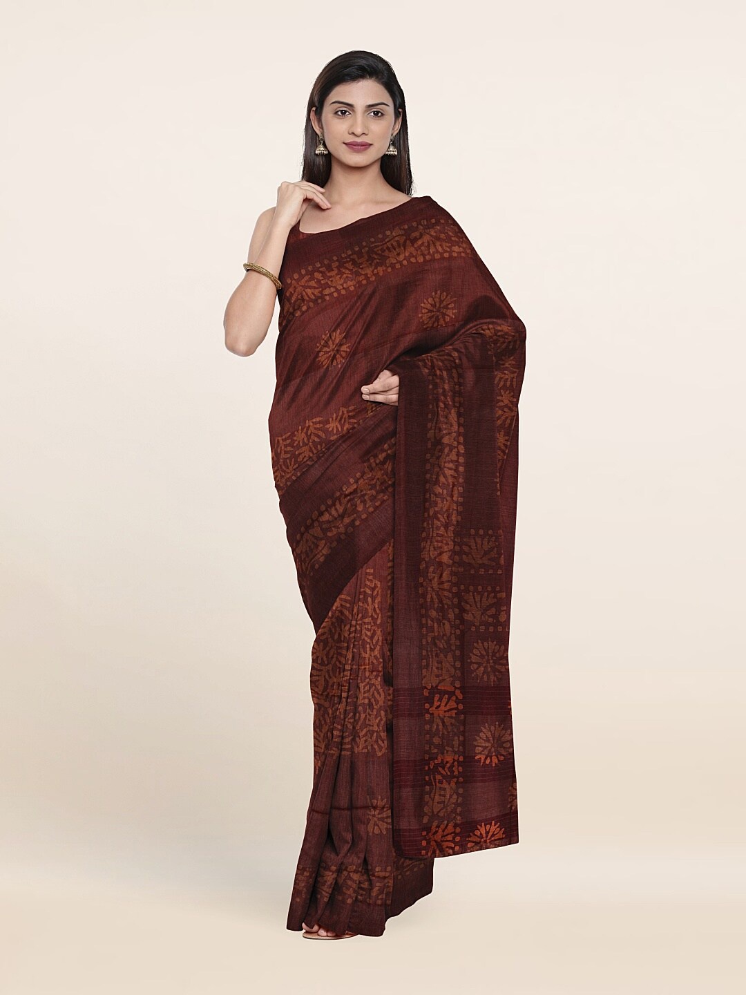 

Pothys Brown Batik Print Jute Cotton Saree