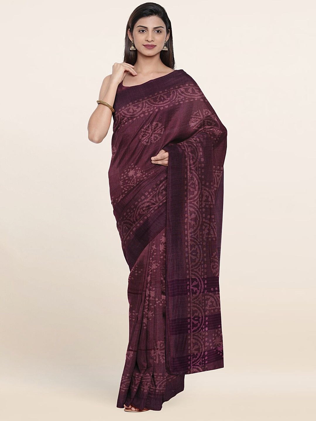 

Pothys Purple Batik Jute Cotton Saree