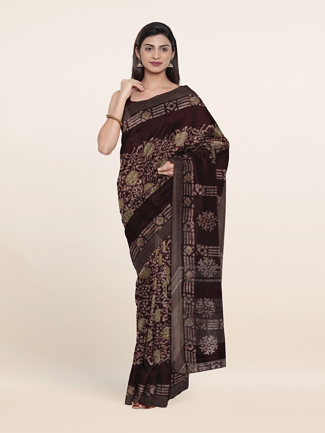 

Pothys Brown Batik Print Jute Cotton Saree