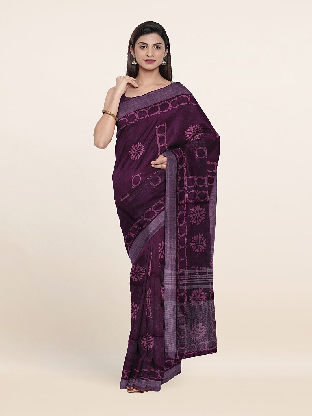 

Pothys Purple Batik Print Jute Cotton Saree