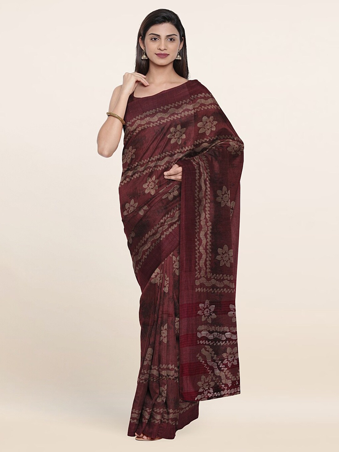 

Pothys Mauve Batik Print Jute Cotton Saree